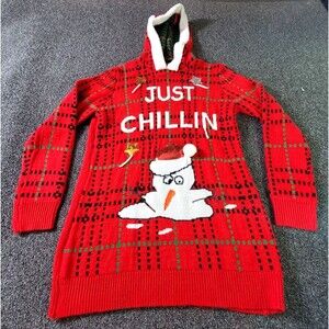 NOBO Christmas Sweater Women's XXL 19 Red Plaid Fleece Trim Hoodie Snowman